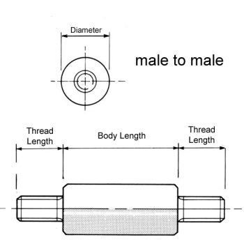 NP9.5/25.0/A/M5 25mm male to male round nylon pillar with brass insert